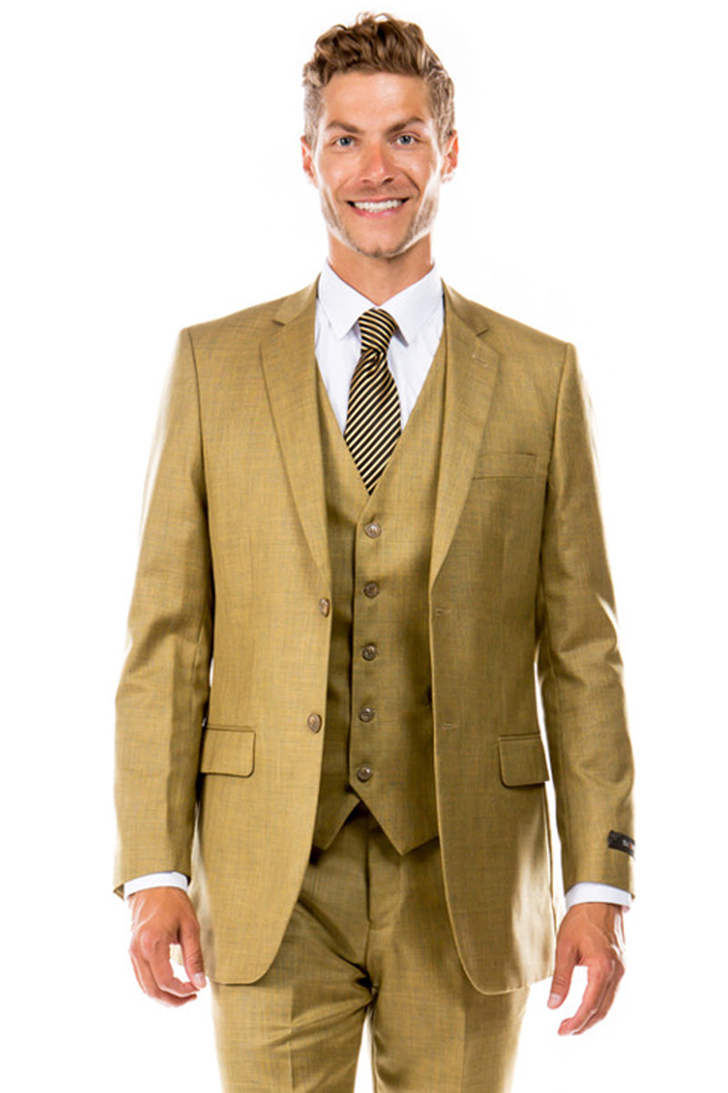Men's Hybrid Fit Sharkskin Suit in Oatmeal Tan
