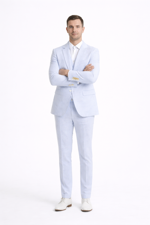 Kentucky Derby Seersucker Suits For Men - Big and Tall Seersucker Suit Mens Vested Summer Seersucker Suit in Blue Pinstripe