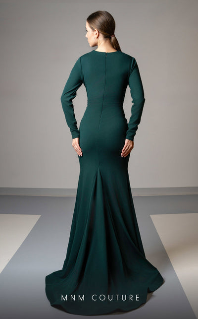 MNM Couture L0002F Royal Blue Long Sleeve V-Neck Gown