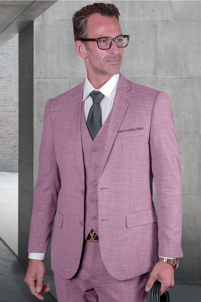 Men's Lavender Wool Sharkskin Suit with Vested Detail