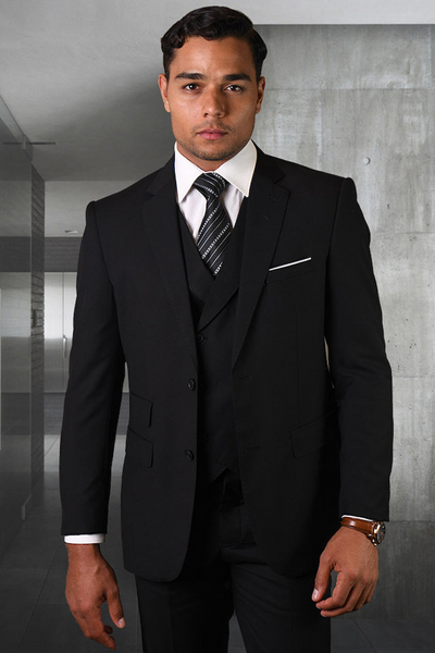 Men's Modern Fit Wool Suit with Double Breasted Vest