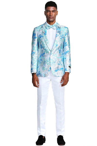 Men's Sky Blue Paisley Tuxedo Jacket by Tazio Suits