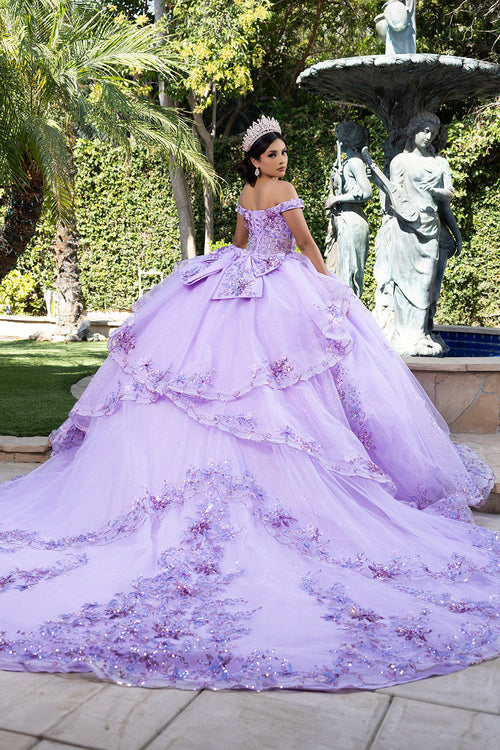 Luxurious Off The Shoulder QuinceaƱera Ball Gown with 3D Floral AppliquƩs Glitter Tulle Skirt by Layla K LK286