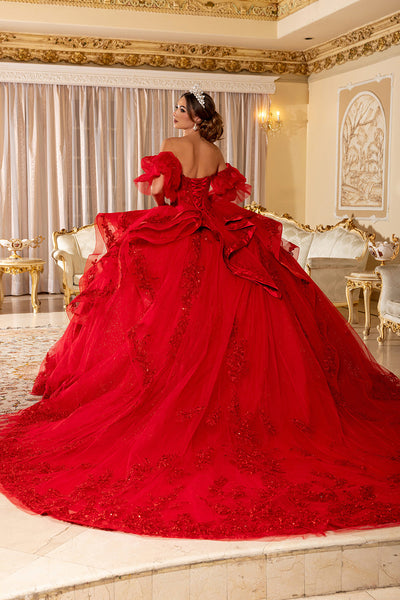 Quinceañera Ball Gown with Corset Bodice 3D Lace Appliqués & Detachable Train By Layla K LK289