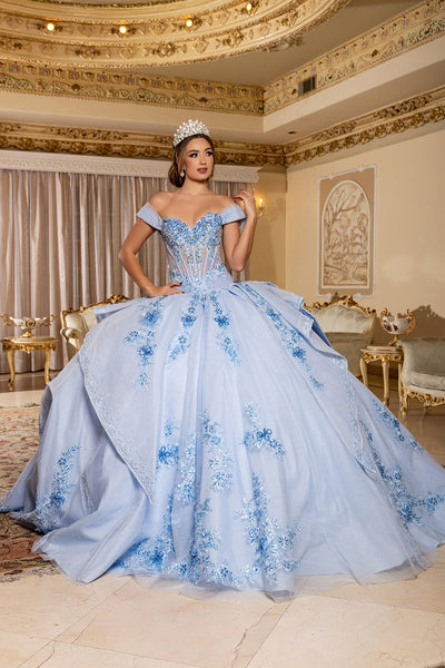 Off-Shoulder Floral Illusion Corset Convertible Ball Gown & Mini Sheath Dress by Layla K LK304