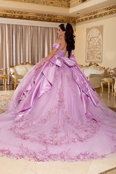 Off-Shoulder Plunging Sweetheart 3D Floral Illusion Corset Quinceañera Dress by Layla K LK305
