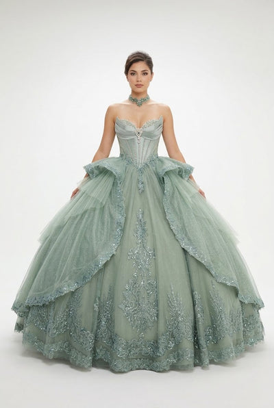 Sleeveless Ball Gown with Beaded Sweetheart Bodice, Big Bow & Corset Back by Layla K LK308