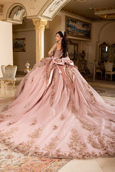 Off-Shoulder Crystal Fringe Corset Ball Gown Quinceañera Dress by Layla K LK309