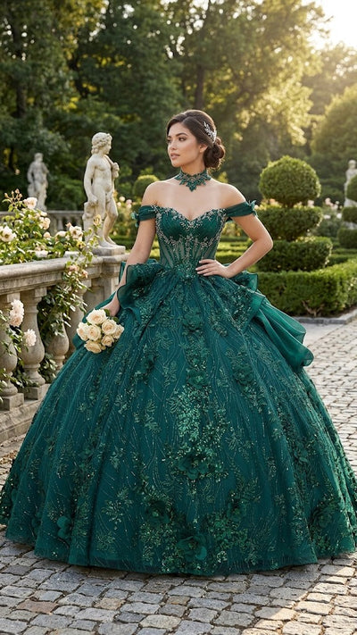 Off-Shoulder Sweetheart Beaded Corset Glitter Ball Gown Quinceañera Dress by Layla K LK313