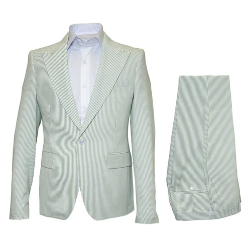 Rossiman Men’s Light Green Seersucker Suit - Peak Lapel Summer Formalwear USA Men's Outlet