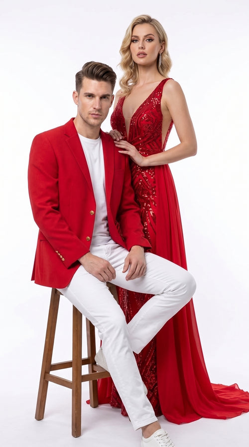 Men’s Solid Red Sport Coat Jacket, Unique Fashion Designer Dress Blazer for Men