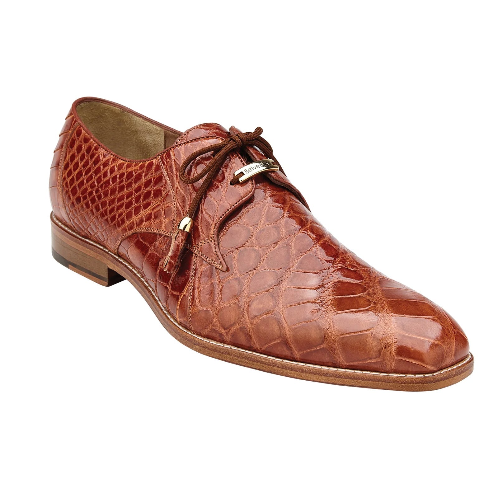 Men's Lago Plain Toe American Alligator Dress Shoe in Cognac by Belvedere Shoes