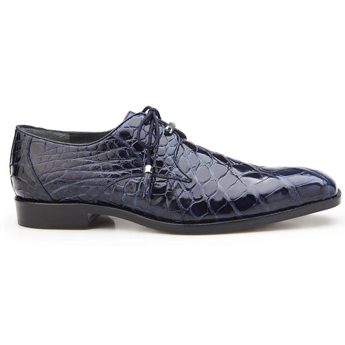 Men's Belvedere Lago Plain Toe American Alligator Dress Shoe in Navy