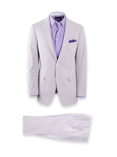 Mens Lavender Seersucker Suit Blazer + Pants Cotton Fabric - Summer Fabric in Purple color