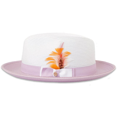 Tapa Crushable Straw Hat Fedora in Two Tone Lavender-White by Ferrecci USA