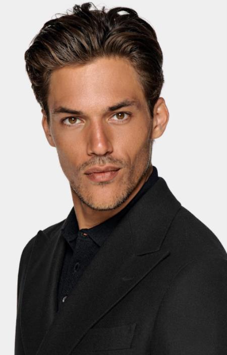 Double Breasted Overcoat - Black 3/4 Length Car Coat USA Men's Outlet