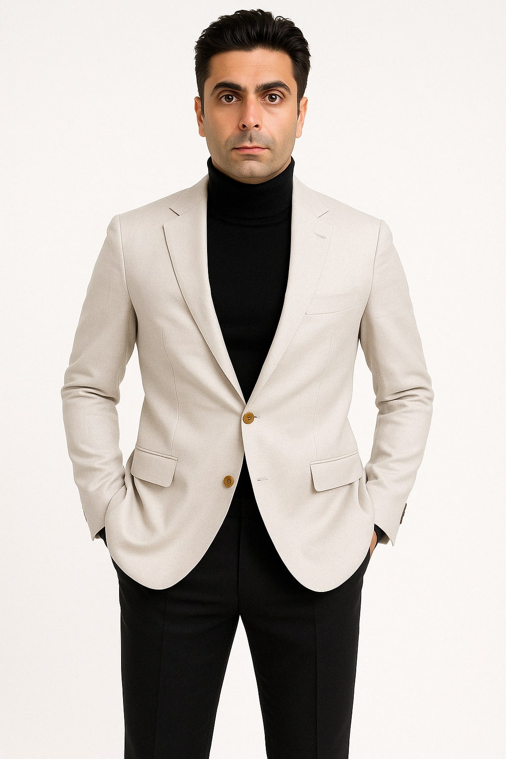 Men's Light Beige Casual Blazer With Slim Fit And Notch Lapel Usa Outlet 36 Short