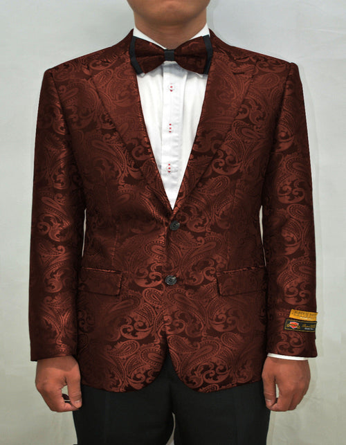 Mens Paisley Blazer - Floral Pattern Rust Copper Color and Black Mix - Light Brown Color Tuxedo Dinner Jacket by Menssuitsatlantain