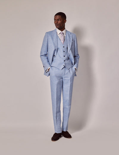 Mens Linen Suit For Beach Wedding - Summer Suit in Light Blue - Men's Tuxedo USA