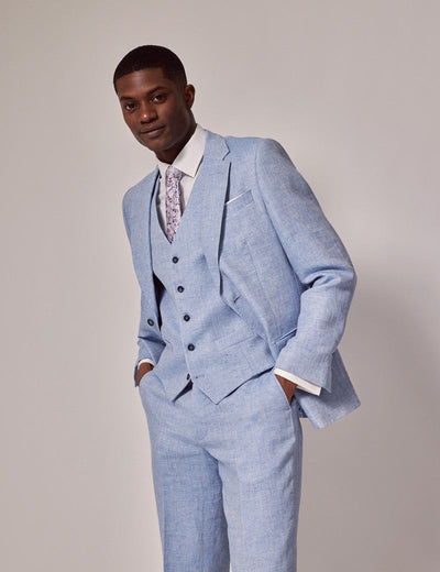 Mens Linen Suit For Beach Wedding - Summer Suit in Light Blue - Men's Tuxedo USA