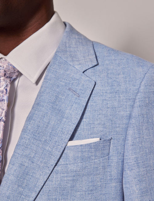 Mens Linen Suit For Beach Wedding - Summer Suit in Light Blue - Men's Tuxedo USA