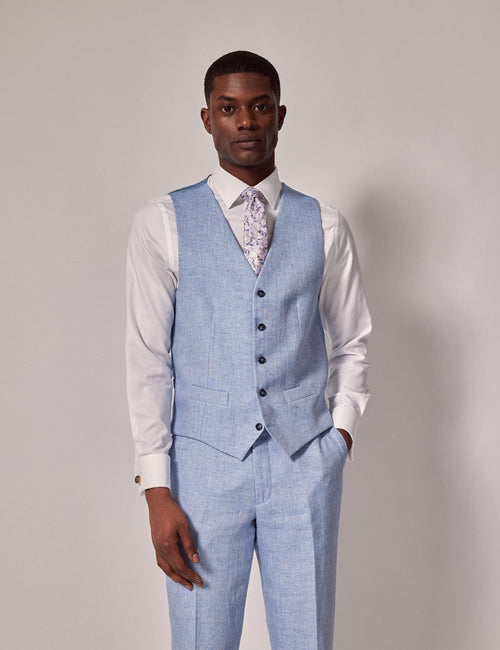 Mens Linen Suit For Beach Wedding - Summer Suit in Light Blue - Men's Tuxedo USA