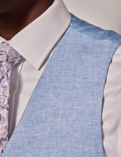 Mens Linen Suit For Beach Wedding - Summer Suit in Light Blue - Men's Tuxedo USA
