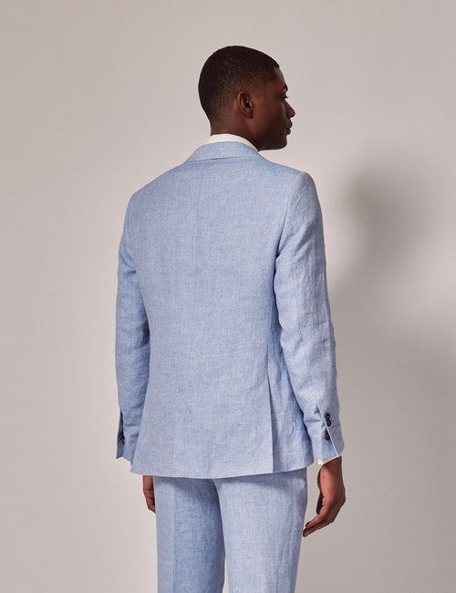 Mens Linen Suit For Beach Wedding - Summer Suit in Light Blue Herringbone - Men's Tuxedo USA