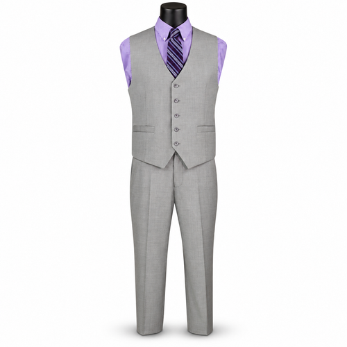 Men’s 3-Piece Textured Weave Regular Fit Suit - Light Gray
