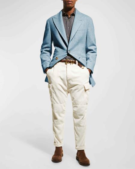 Mens Carcoat - Light Blue Three Quarter Peak Lapel Topcoat at USA Men's Outlet