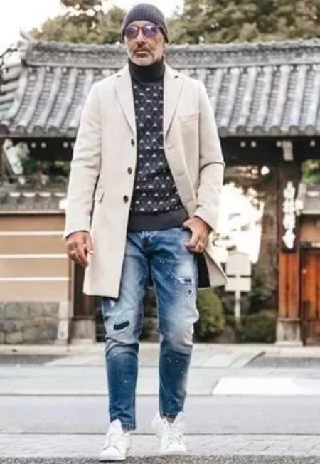 Light Tan Overcoat - Beige Sand Color Light Carcoat by USA Men's Outlet