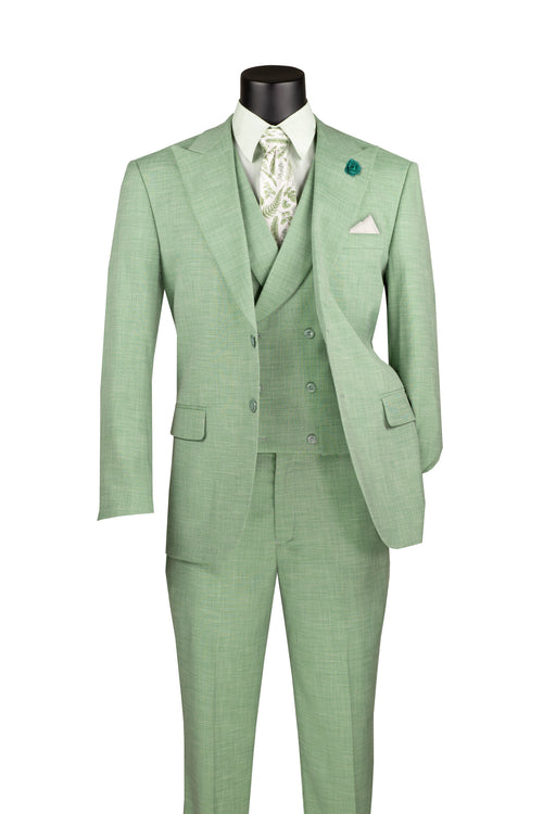 Light Green Modern Fit 3-Piece Suit with Lapel Vest & Adjustable Pants by Vinci