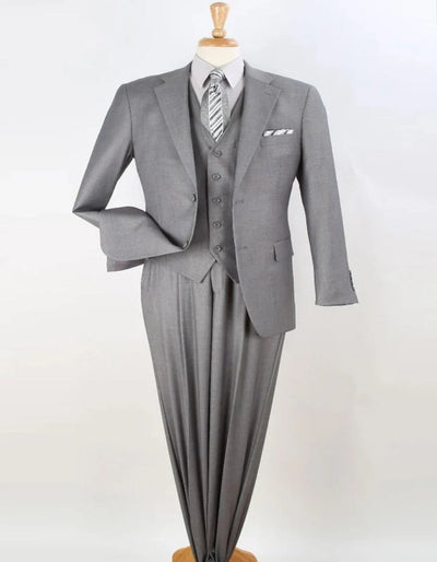 Pleated Suit - Mens Suits With Pleated Pant - Regular Fit Suit - Vested Light Grey Suit - Men's Tuxedo USA