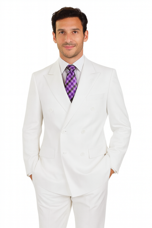 Mens Classic Double Breasted Poplin White Suit