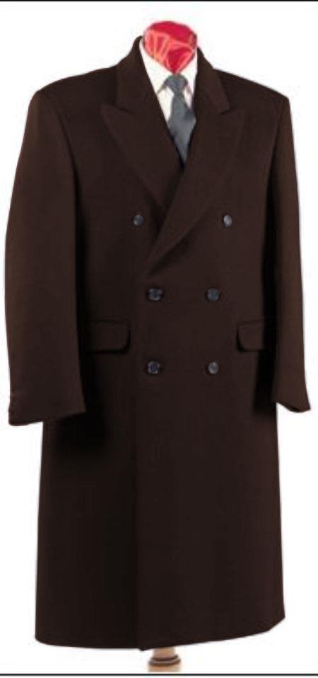 Men's Dark Brown Double Breasted Six Button Fully Lined Long Coat by USA Men's Outlet