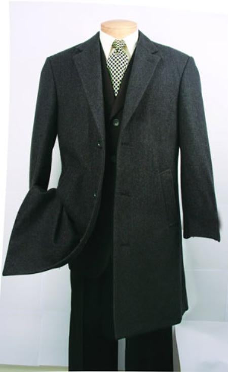 Three Quarters Length Men's Dress Coat Charcoal Fully Lined Men's Overcoat Wool Blend Men's Car Coat by USA Men's Outlet