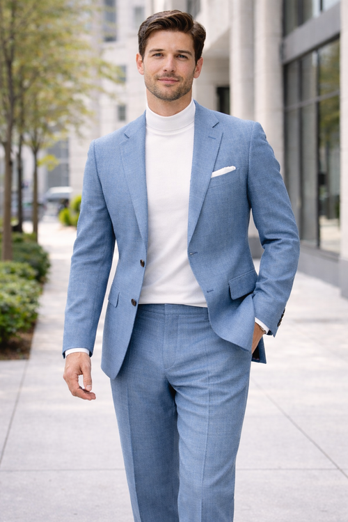 Linen Wedding Suit - Summer Fabric 2 Button Modern Fit No Pleated Pants Jacket + Pants in Color