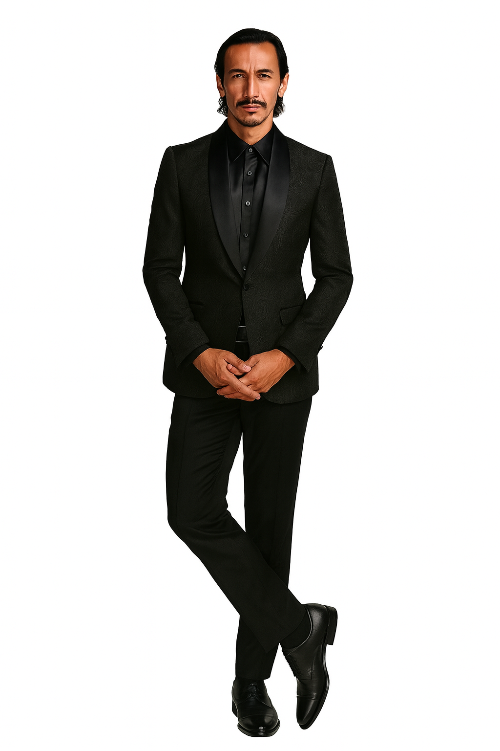 Black Prom Tuxedo Suit - Black Wedding Suit - Men's Slim Fit Wedding & Prom Tonal Paisley Tuxedo Jacket
