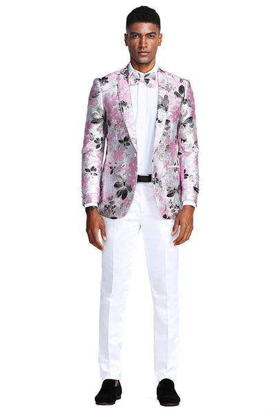 Men's Pink & Black Paisley Tuxedo Jacket
