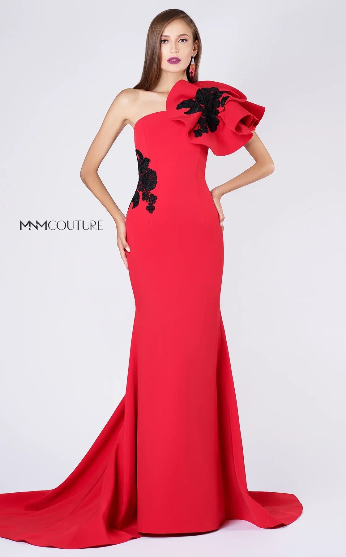 MNM Couture M0042 Green One-Shoulder Open Back Gown