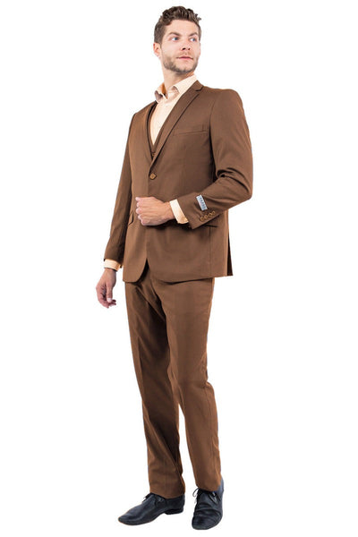 Men's Cognac Slim Fit Vest Suit from Tazio Suits