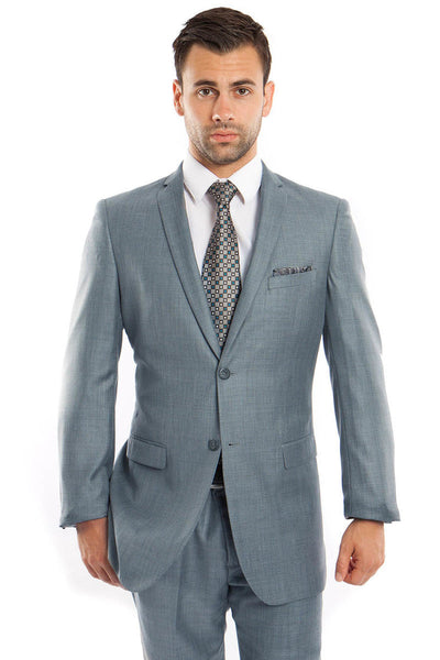 Men's Textured Sharkskin Suit in Smoke Blue