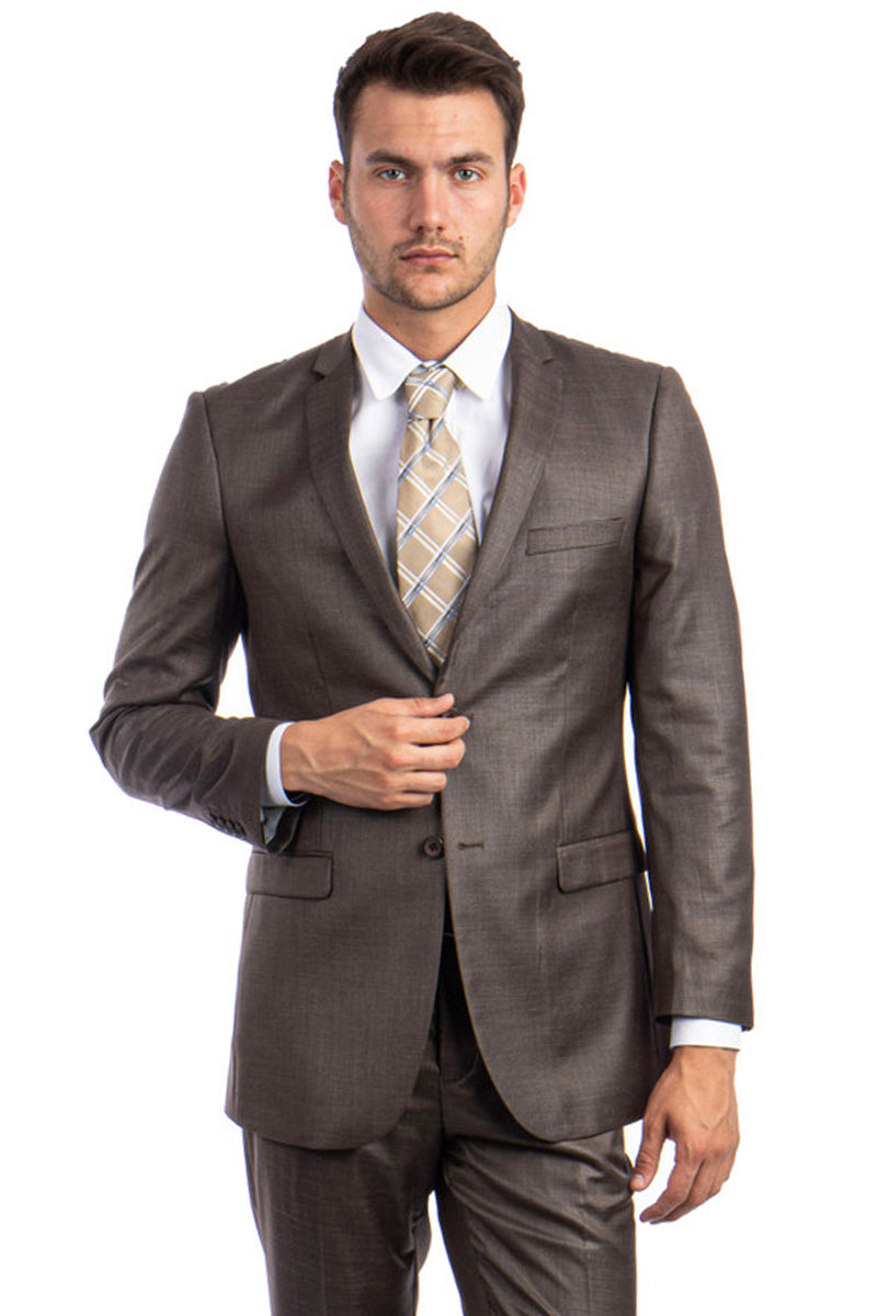 Men's Slim Fit Sharkskin Suit in Cocoa Brown