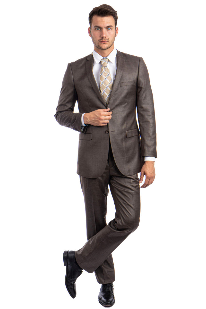 Men's Slim Fit Sharkskin Suit in Cocoa Brown
