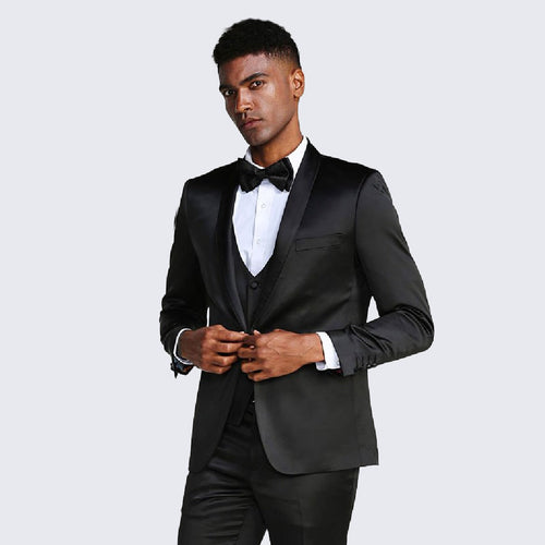 Black Slim Fit Satin Tuxedo β Four Piece Set