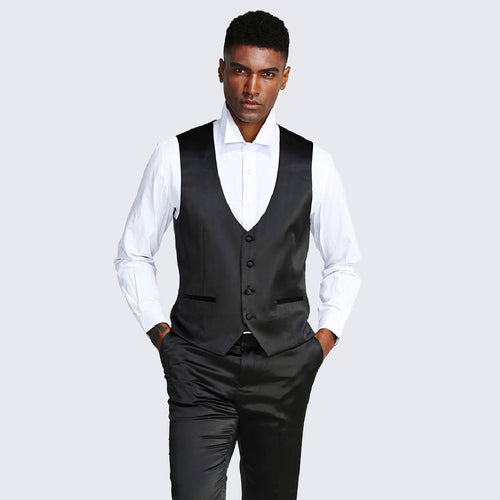 Black Slim Fit Satin Tuxedo β Four Piece Set