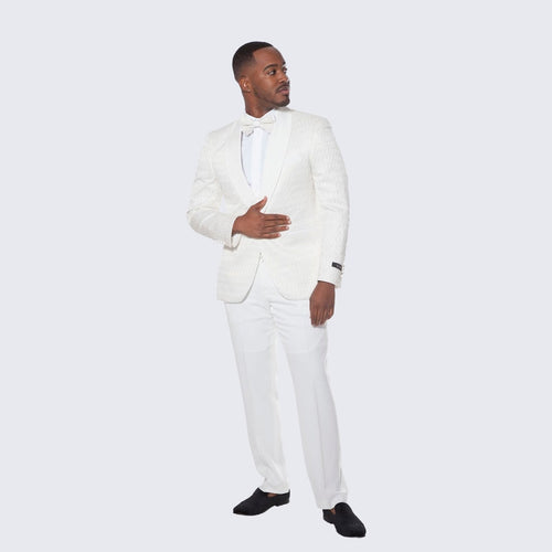 Ivory Textured Jacquard Tuxedo 4-Piece Set with Shawl Lapel β Wedding & Prom