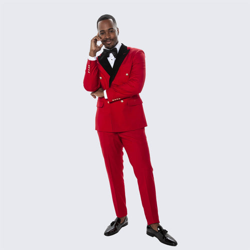 Red Double Breasted Tuxedo with Velvet Peak Lapel – Wedding & Prom