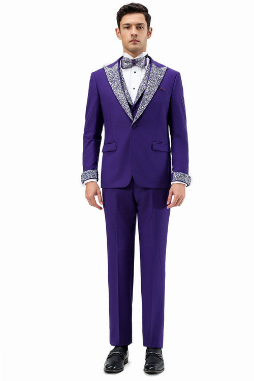 Men's Purple Rhinestone sequin Tuxedo for Prom