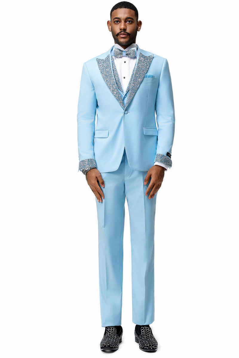 Men's Sky Blue Rhinestone Tuxedo